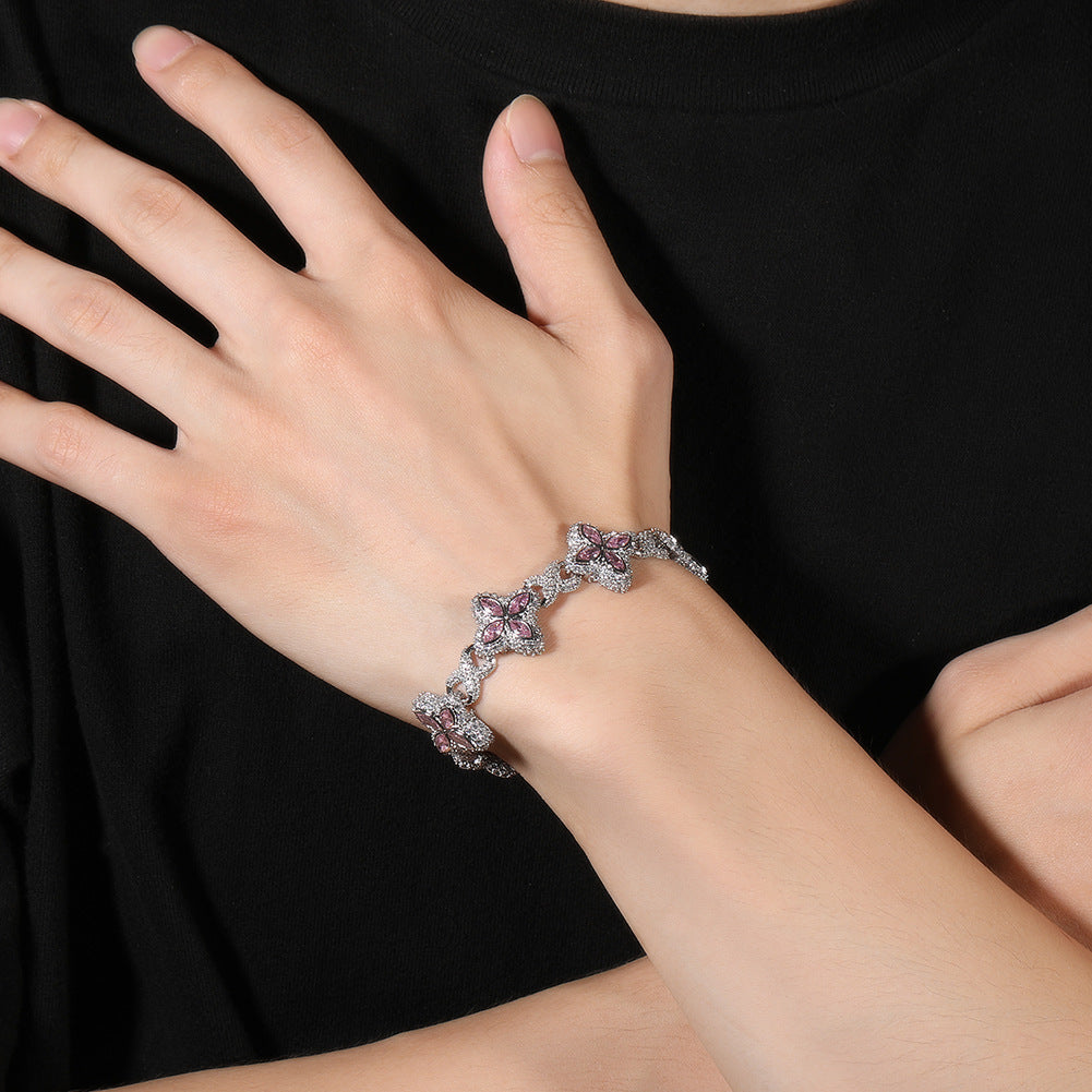 Pulsera Hip-Hop Infinite con Trébol de Cuatro Hojas y Circonitas 5A
