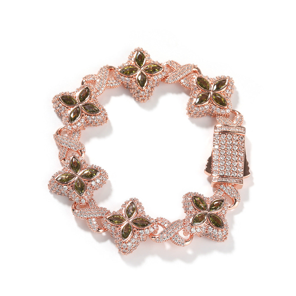 Pulsera Hip-Hop Infinite con Trébol de Cuatro Hojas y Circonitas 5A
