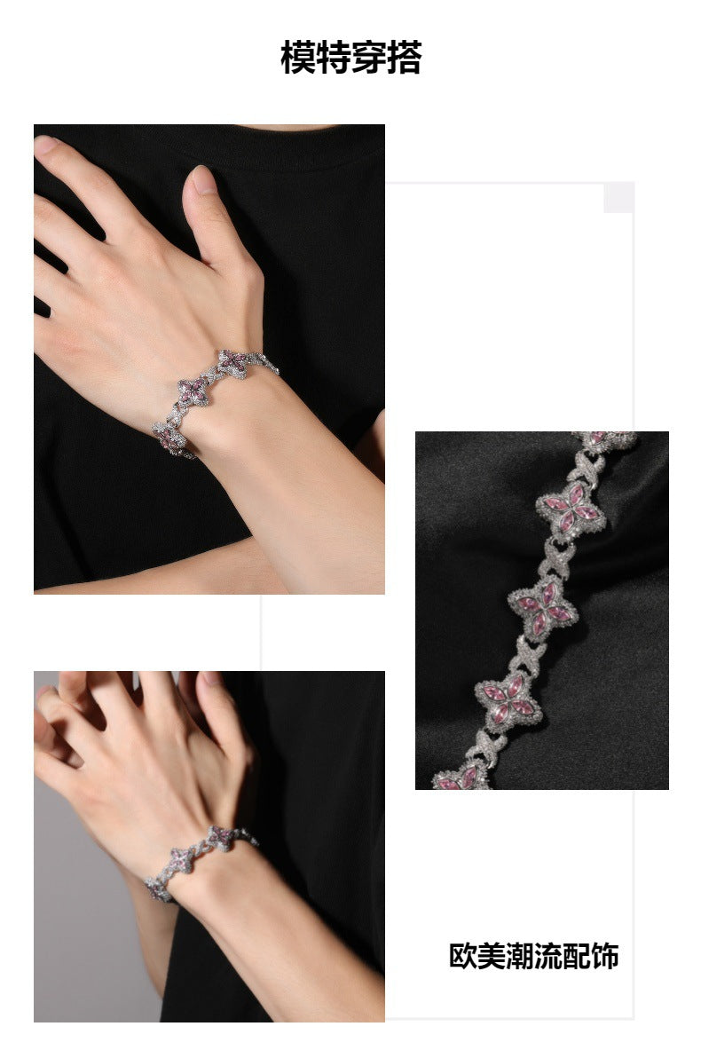 Pulsera Hip-Hop Infinite con Trébol de Cuatro Hojas y Circonitas 5A