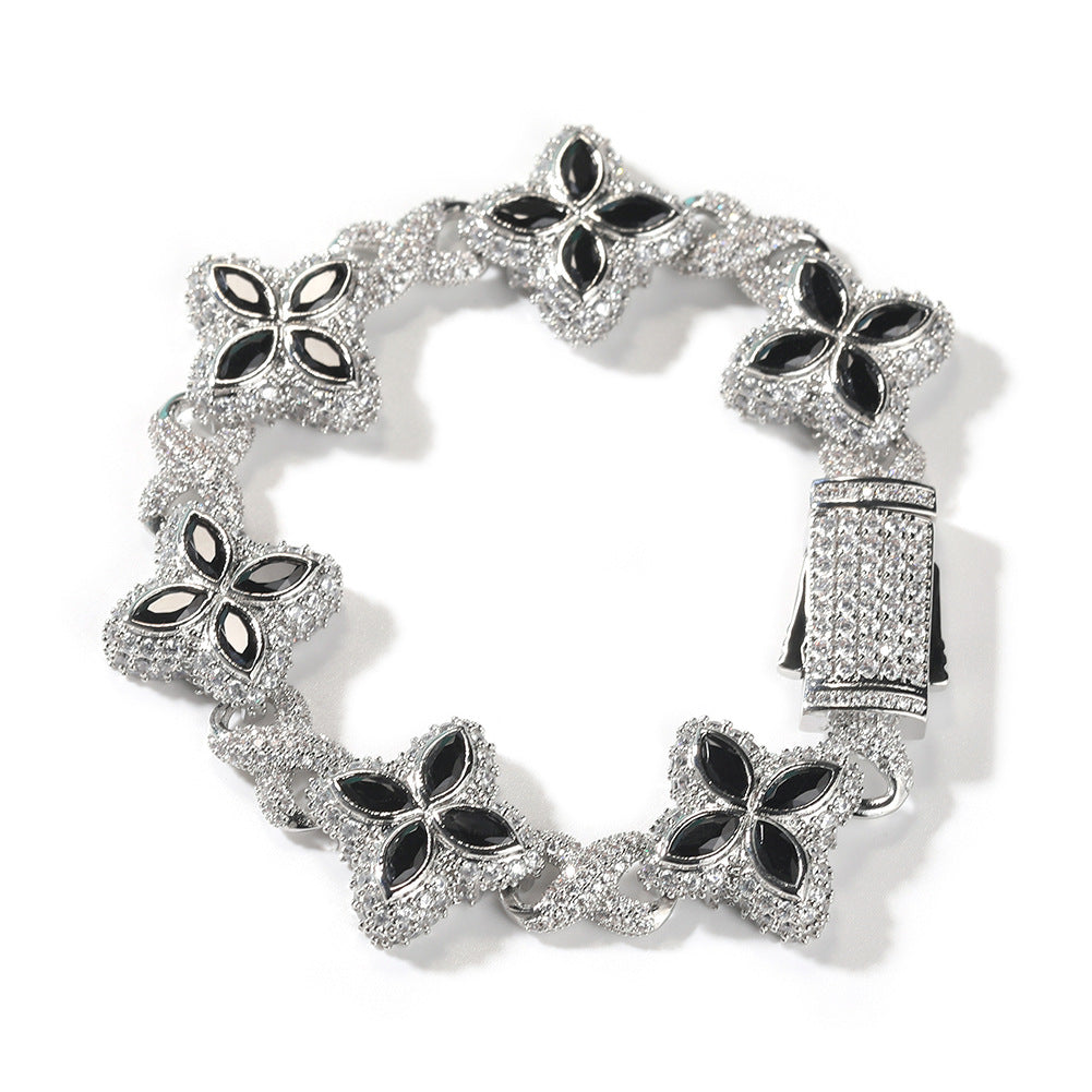 Pulsera Hip-Hop Infinite con Trébol de Cuatro Hojas y Circonitas 5A
