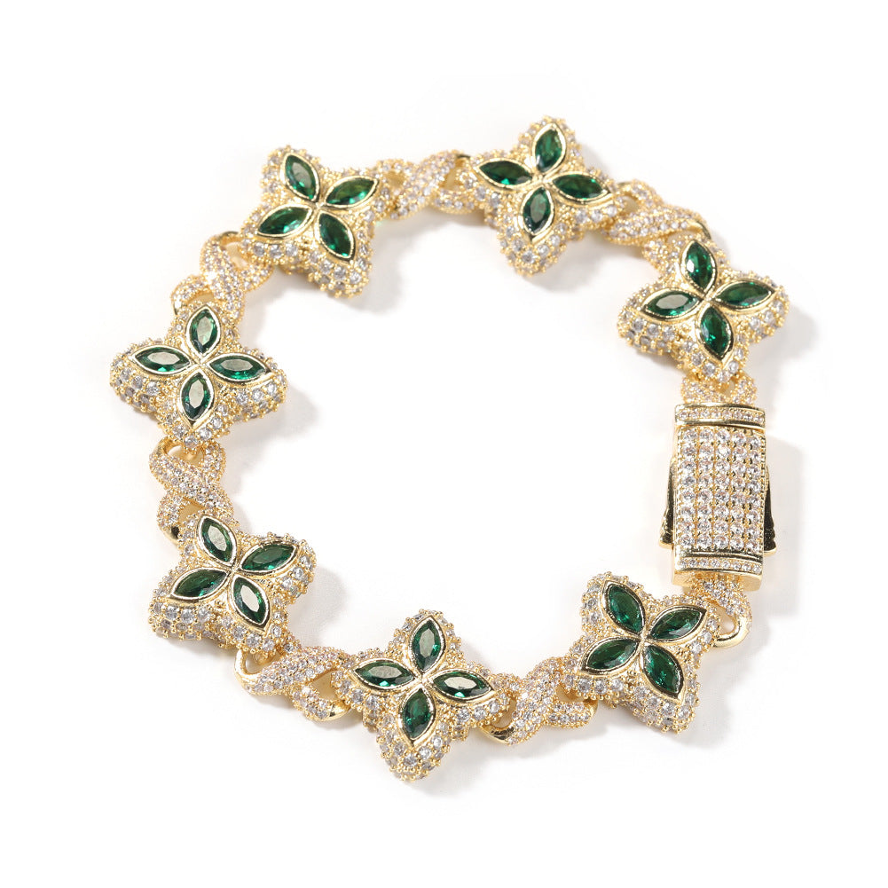 Pulsera Hip-Hop Infinite con Trébol de Cuatro Hojas y Circonitas 5A
