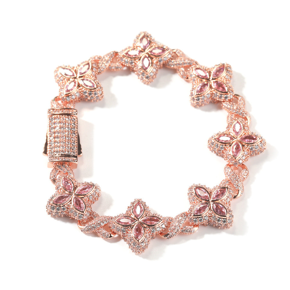 Pulsera Hip-Hop Infinite con Trébol de Cuatro Hojas y Circonitas 5A
