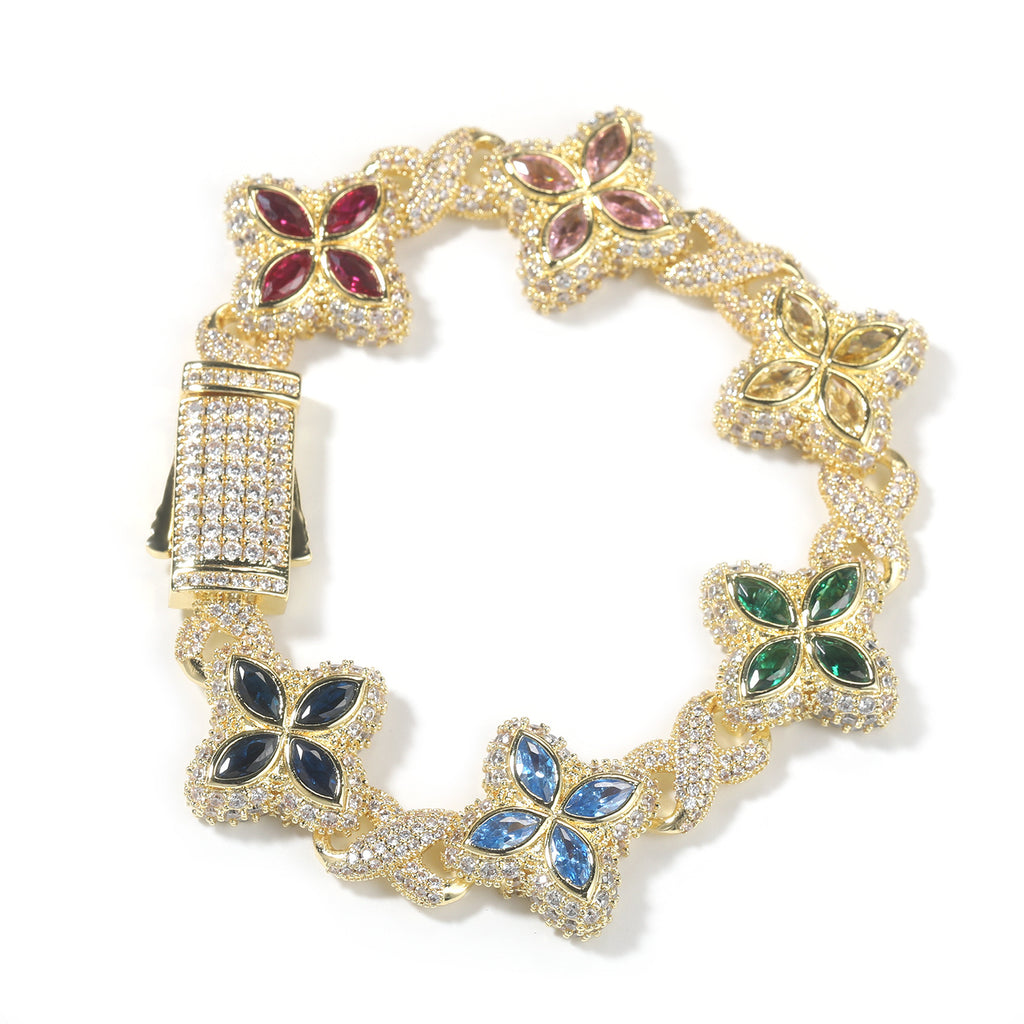 Pulsera Hip-Hop Infinite con Trébol de Cuatro Hojas y Circonitas 5A