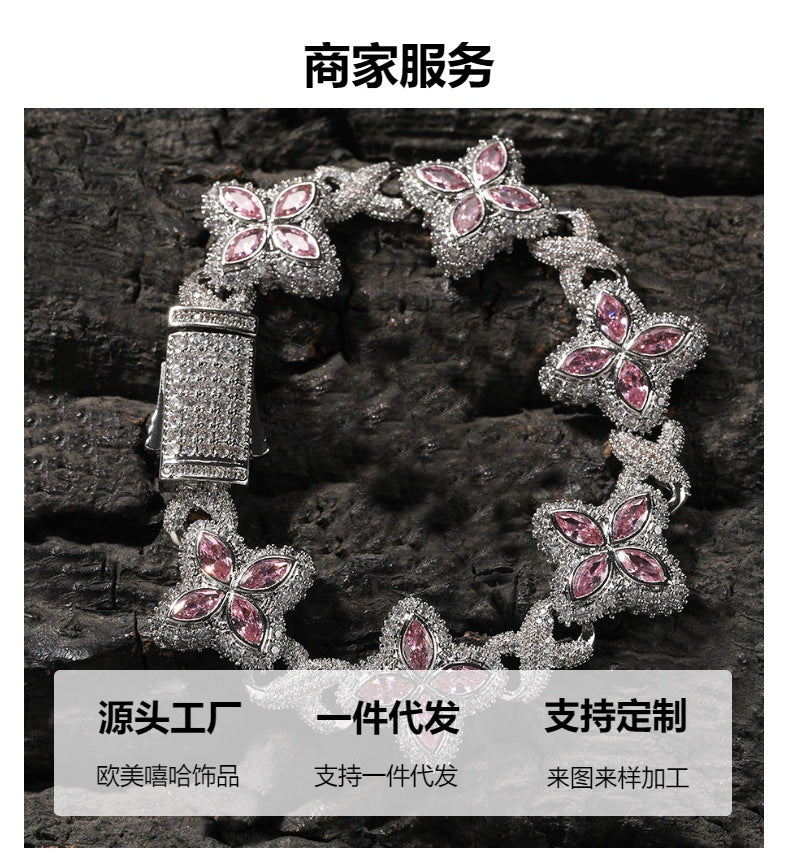 Pulsera Hip-Hop Infinite con Trébol de Cuatro Hojas y Circonitas 5A