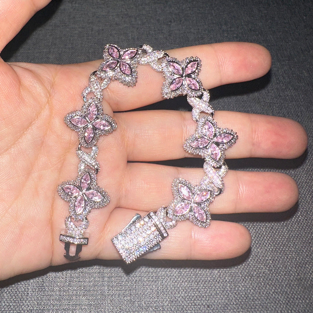 Pulsera Hip-Hop Infinite con Trébol de Cuatro Hojas y Circonitas 5A