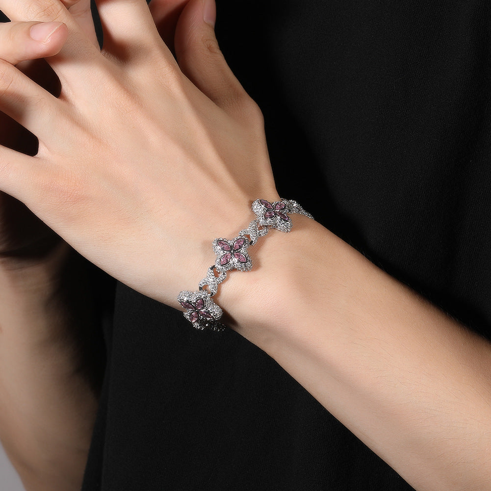 Pulsera Hip-Hop Infinite con Trébol de Cuatro Hojas y Circonitas 5A